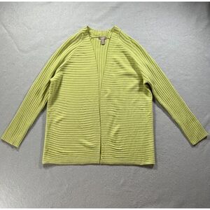 Chico's Size 2 L/12 Sweater Womens‎ Green Open Front Ribbed Acrylic Cozy Office